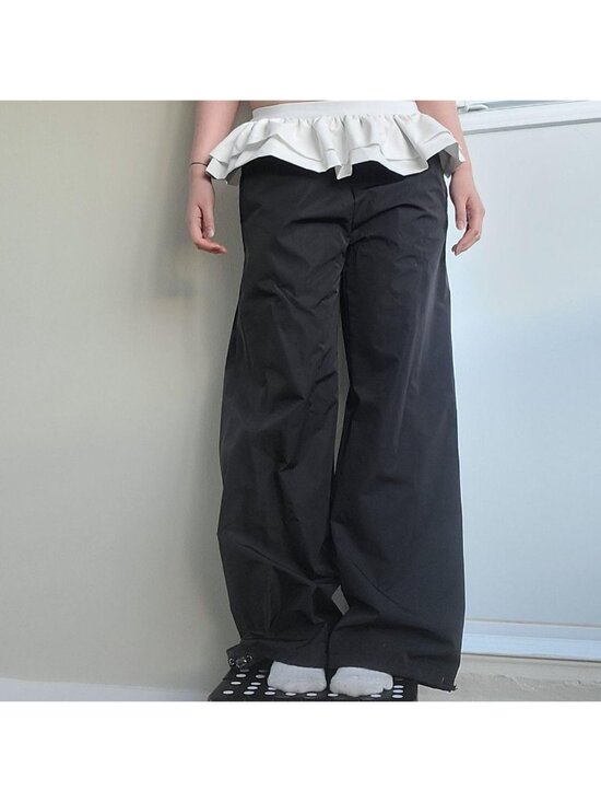 SELF SYNTEX Pants - Self Syntex Black Lace Layered Drawstring Goth Parachute Pants (M)